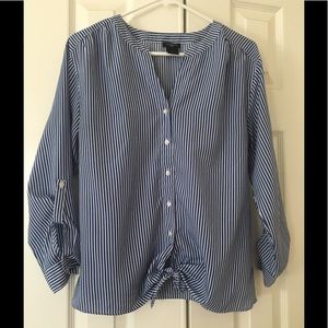 Navy and white striped blouse